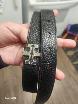 Tory Burch Belt Black And Grey Whith Silver Logo