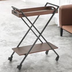 Bar Cart Serving Tray Walnut/Black - New