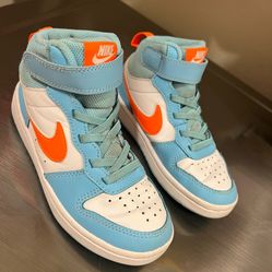 12 C Nike court borough mid 2 blue and orange  Kids Boys Shoes Sneakers 👟 Very Good Conditions For School 