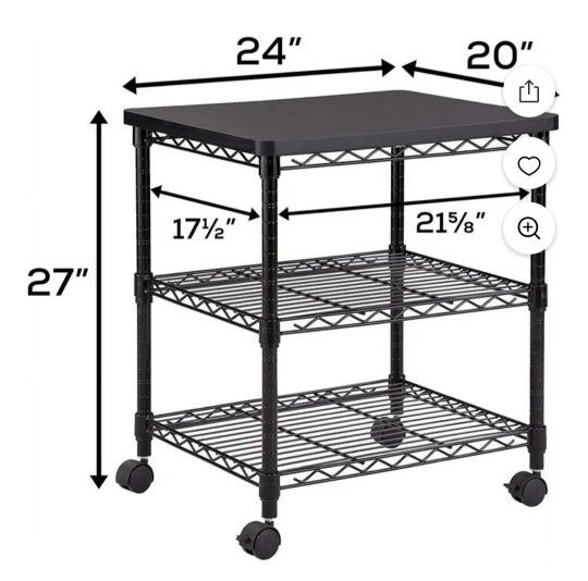 Safco 3-Tier Deskside Printer and Office Supplies Stand with Wheels for Mobile Storage for Home