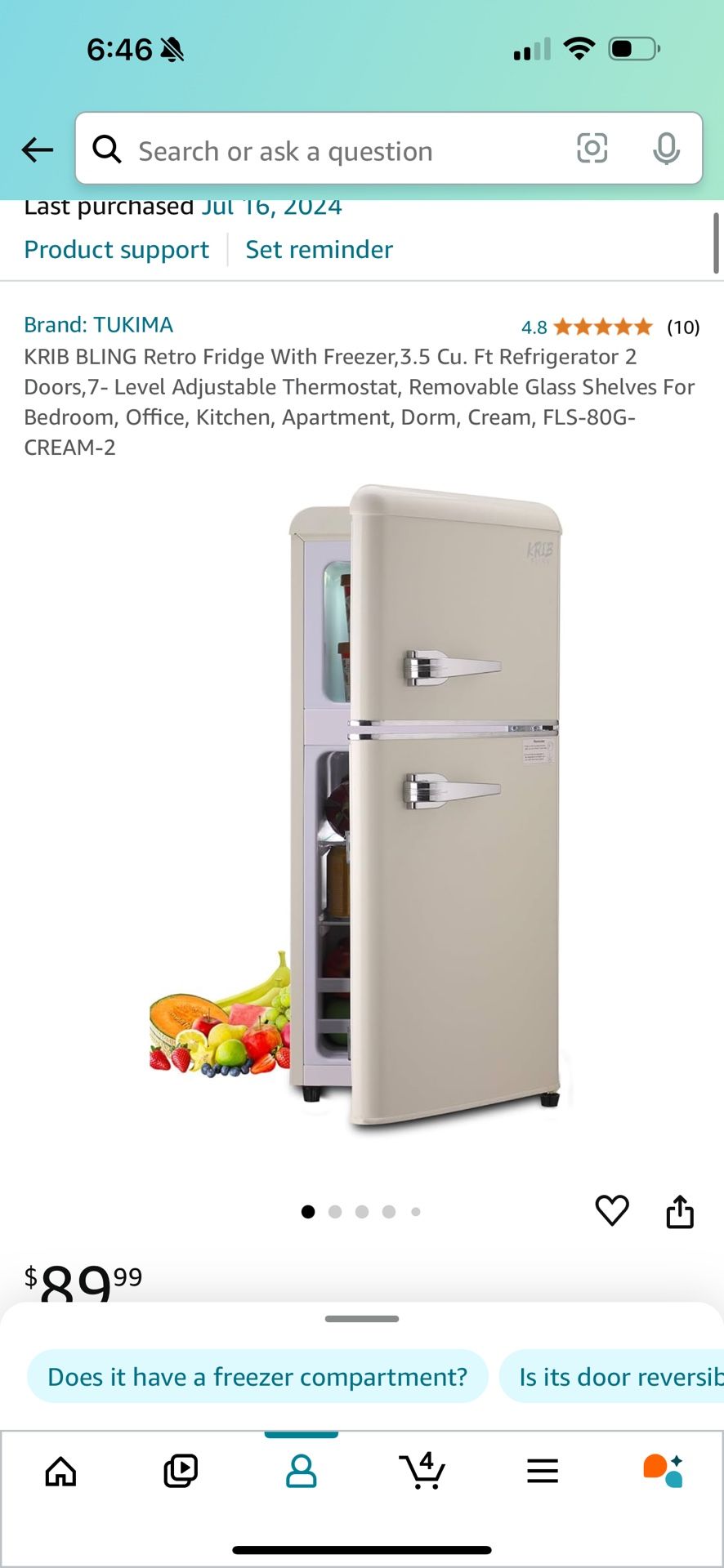 Retro Fridge With Freezer, 3.5 Cu. Ft Refrigerator 2 Doors, 7- Level Adjustable Thermostat, Removable Glass Shelves For Bedroom, Office, Kitchen, Apa 