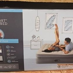 Intex Raised Comfort Pillowtop 20" Queen Air Mattress with Built in Pump