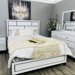 Akerson White-Black Panel Bedroom Set/Dresser,Mirror, NightStand, Bed//Queen, King,full,twin Size Available//Mattress Sold Separately, Financing Optio