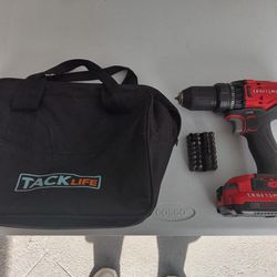 CRAFTSMAN 20 VOLT 1/2 INCH DRILL WITH BAG AND BITS. THERE IS NO CHARGER.
