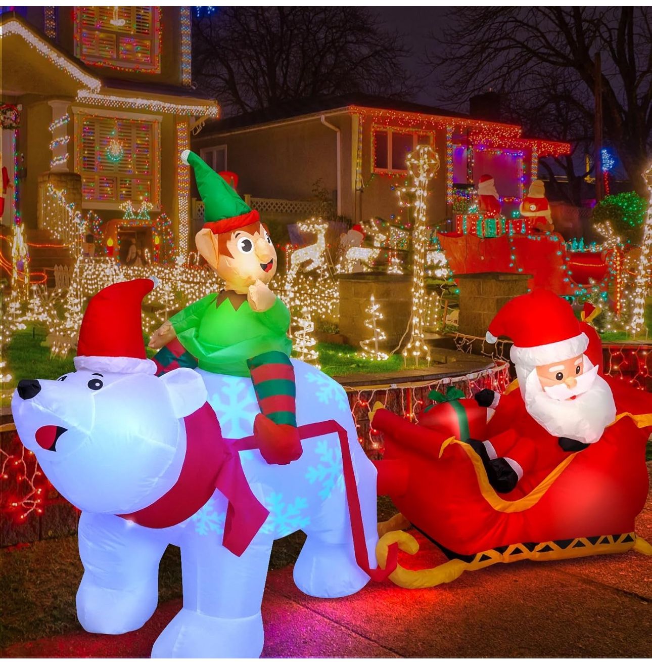Max Fun 9.5Ft Christmas Inflatables Outdoors Decorations Santa Claus on Sleigh LEDs Build-in Blow Up Christmas Yard Inflatable Decoration for Outdoor 