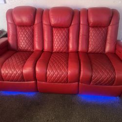 Red  Leather Movie Sofa!!! 750$!!!!