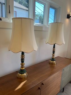 Pair of Vintage Table Lamps with Original Shades – Newly Rewired