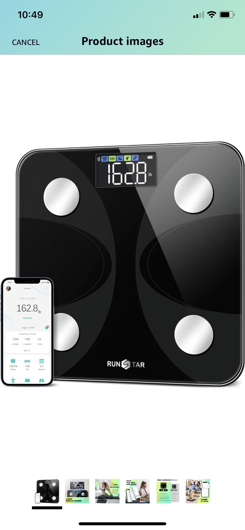 Smart Scale for Body Weight and Fat Percentage, RunSTAR High Accuracy Digital Bathroom Scale with LED Display for BMI 13 Body Composition Analyzer Syn