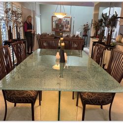 Crackled Glass Top Dining Table And 6 Chairs