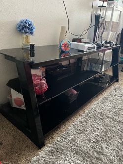 Black Glass TV Stand with Metal Frame