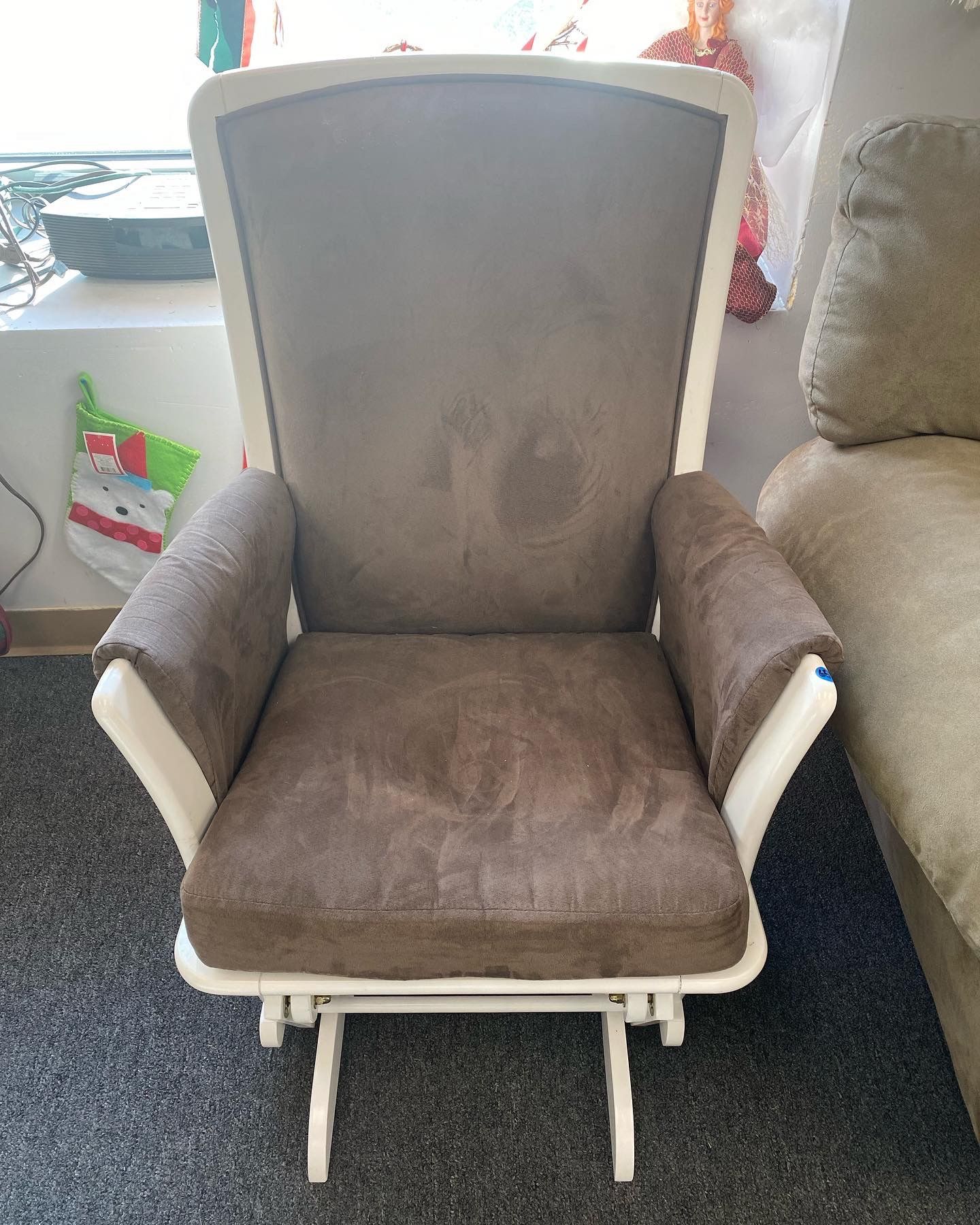 White Wood Brown Cushion Rocking Chair $65
