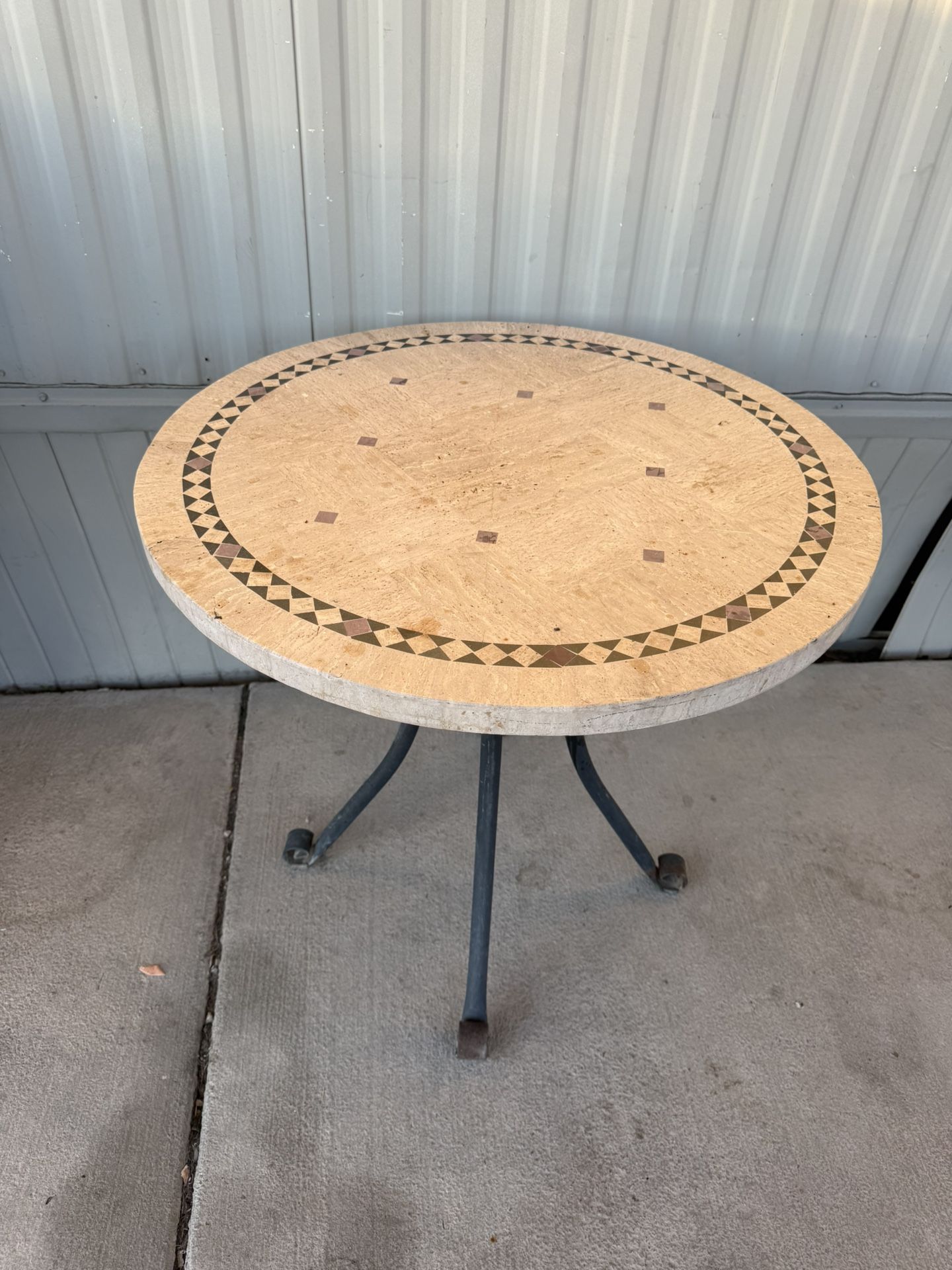 VTG Marble Top Steel Outdoor Round Table