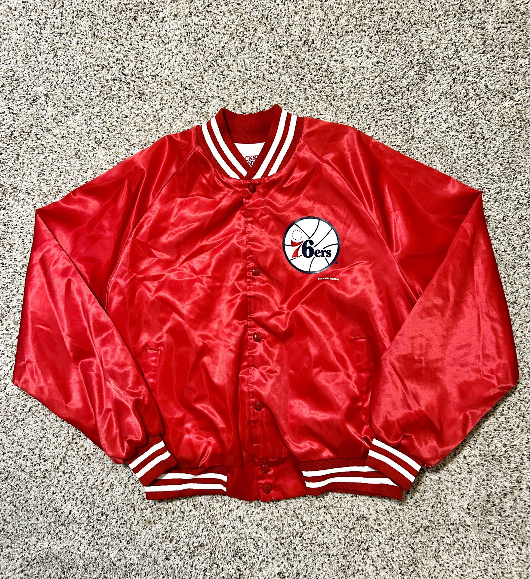 Vintage 90s Sixers Locker Line Satin Bomber Jacket Made In USA