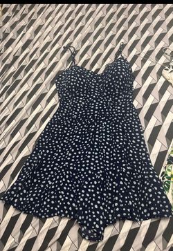 Women's Black White Polka Dot V-Neck Spaghetti Strap Romper Size S