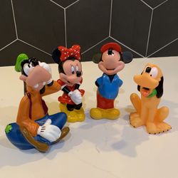 4 Piece Set Disney Play Bathtime Toys Goofy Mickey Minnie Pluto Vintage