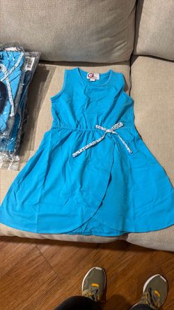 Girls Sleeveless Turquoise Dress with Tie Waist 4T
