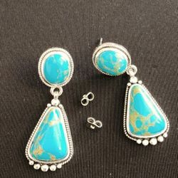 Turquoise and Silver Swirl Earrings 