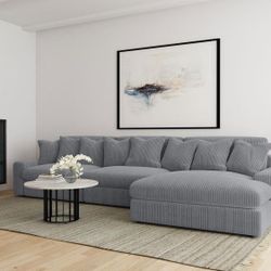 New Sectional Grey Corduroy 