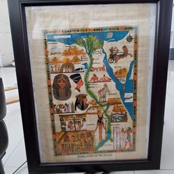 Vintage  Hand Painted Ancient Egyptian Papyrus -Nefertari Offerings