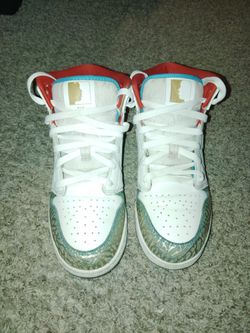 Jordan ones size 7 white red blue gold
