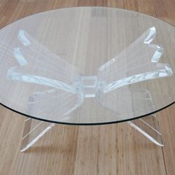 Lion in Frost Style Butterfly Wing Lucite Coffee Table