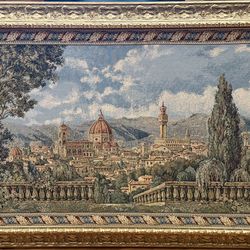 Vintage Gobelin Tapestry – Italian Florence Landscape Wall Art (Framed)