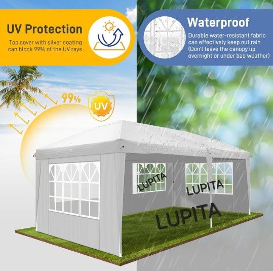 10x20 White Gazebo Wedding Party Tent  Canopy  With 4 Windows & 2 Sidewalls -6 (FOR SALE) Carpa