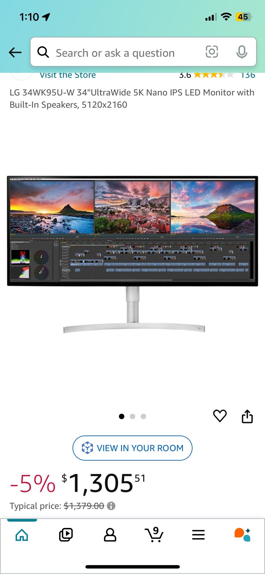 LG 34WK95U-W 34"UltraWide 5K Nano IPS LED Monitor with Built-In Speakers, 5120x2160