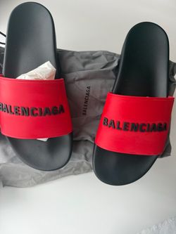 Brand New Balenciaga Red & Black Logo Pool Slides Sz 12