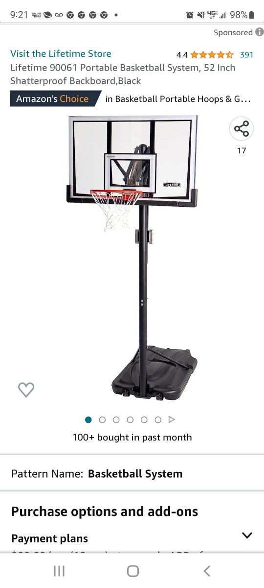 50" Shatter Proof Backbored Basketball Hoop