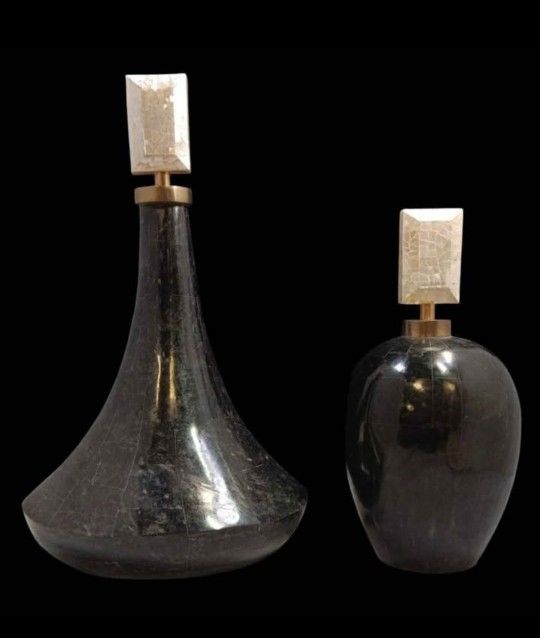 Pair of Vintage 1980s MAITLAND-SMITH Tessellated Stone Perfume Bottles