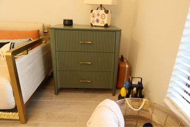 Green 3-Drawer Dresser with Gold Handles