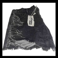 Savanna Jane Black Distressed Jeans Shorts Size Medium NWT