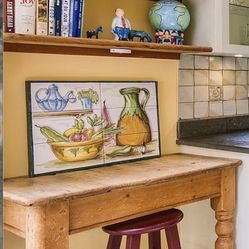 Vintage Hand‑Painted Mediterranean Still‑Life Tile Décor Board (6‑Tile Panel)