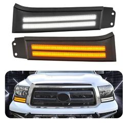 New LED Daytime Running Lights For 2007-2013 Toyota Tundra 08-13 Sequoia Fog lights DRL Amber Turn Signals LED Headlight Guard Tundra Headlight Assemb