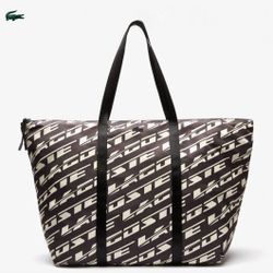 LACOSTE - MONO NOIR FARINE •  Oversized Logo Print Tote
 Black - Lacoste - Bags