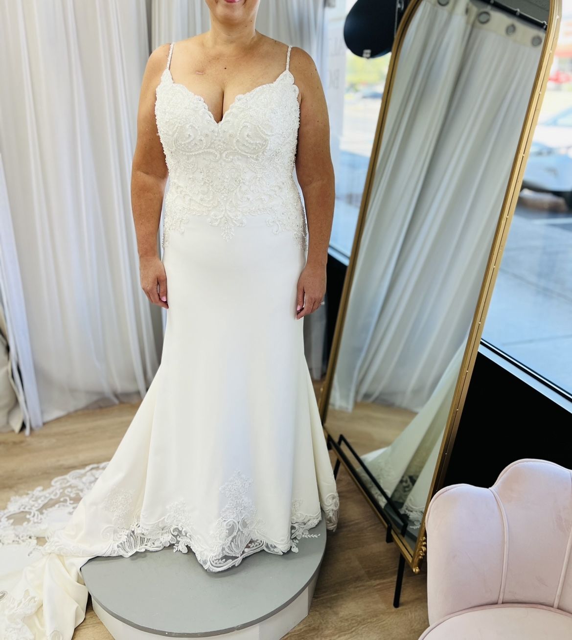 Allure Bridal -Gorgeous Ivory Crepe Sheath Wedding Dress For Sale