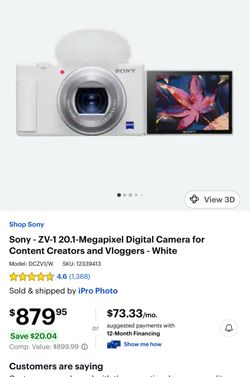 Sony - ZV-1 20.1-Megapixel Digital Camera for Content Creators and Vloggers