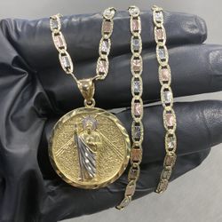 10k Valentino Chain With San Judas Charm 