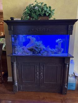 Custom 50 Gallon Salt, Water Reef Aquarium – 15 Year Mature Ecosystem With Handcrafted Mahogany Cabinetry – $2000
