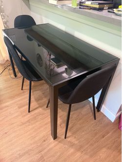 Modern Black Glass Dining Table Set w/ 4 chairs