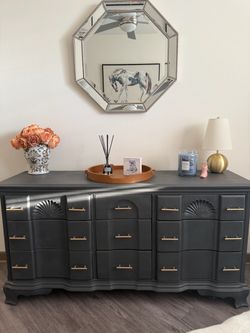 Refinished Dark Gray Dresser with Gold Hardware