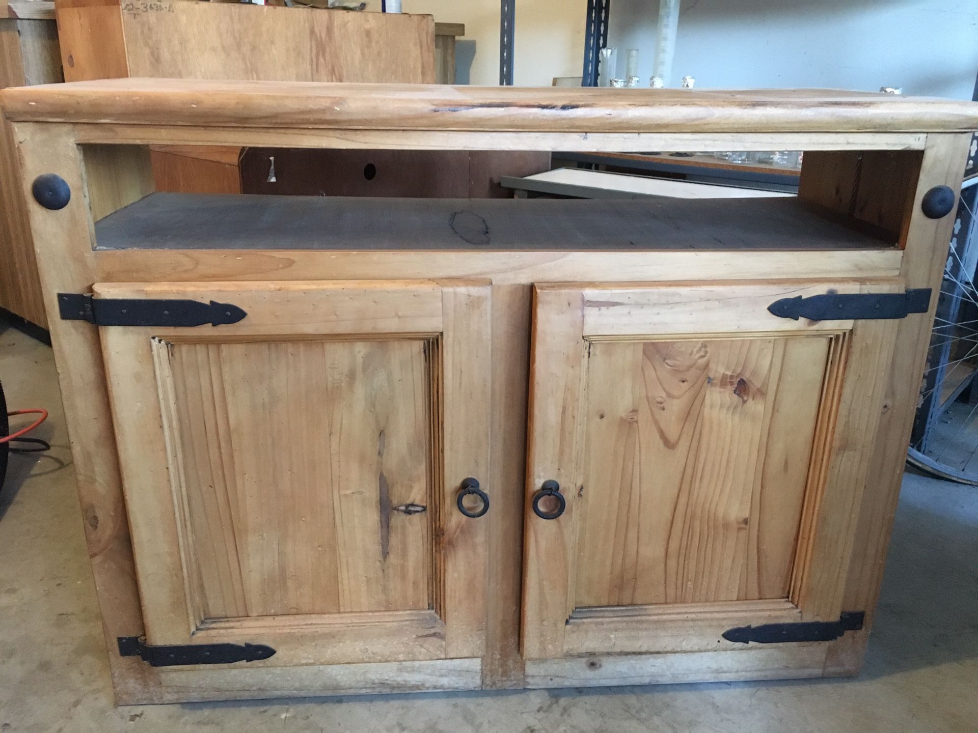 TV media stand storage console barnwood