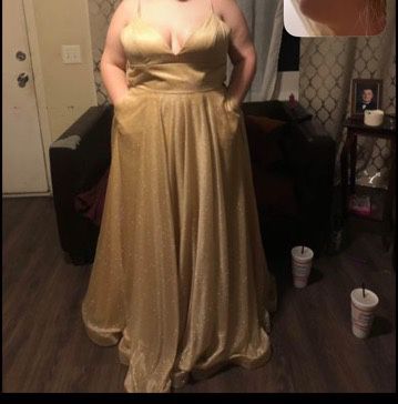 Glittery Gold Floor Length Prom Dress 