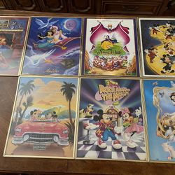 Vintage Disney 20” x 16” Posters in Matching Gold Colored Frames