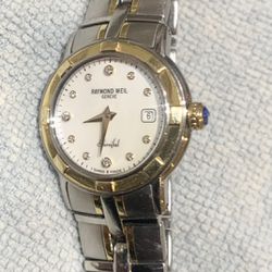 Womans Swiss Made Solid 18k & S.Steel Diamond Dial Watch