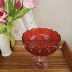 Ruby Red Glass Candy Bowl Vintage 