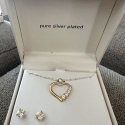 New! Pure Silver Plated Necklace And Earrings Set
