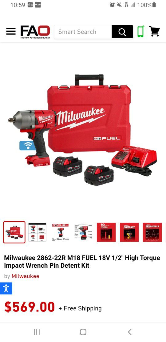Milwaukee 2862-22R 750 Ftlb 1/2 DRIVE IMPACT WRENCH