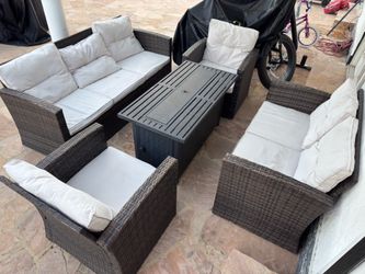 7-Piece Outdoor Patio Furniture Set with Fire Pit Table